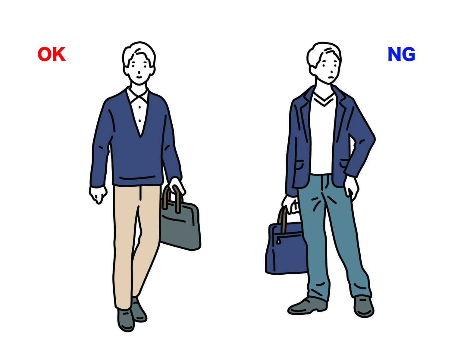 ルール1:しわやよれのない、清潔感のあるOKスタイルとだらしない印象のNGスタイル