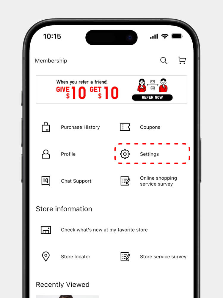 Tap on “Settings” on the My Account screen to see the default video playback setting.