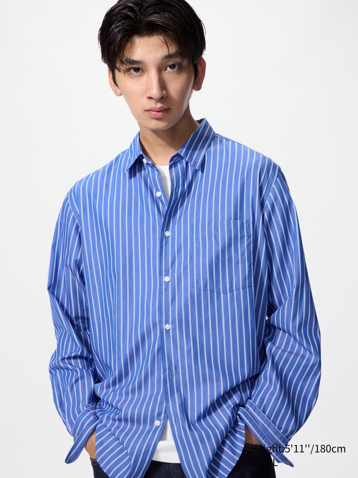 男裝/男女適穿 府綢襯衫(長袖)(標準領/條紋)