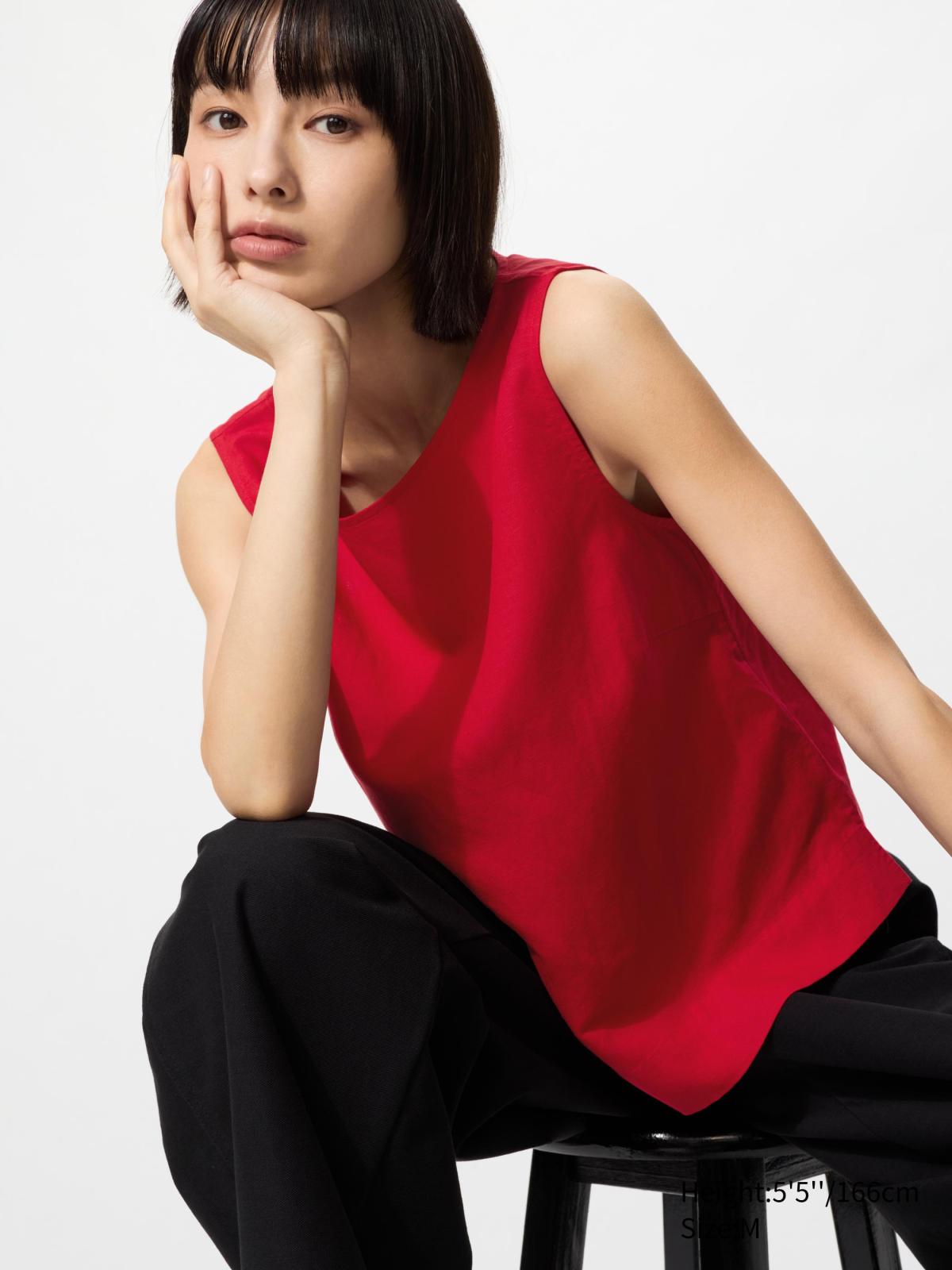 女裝 亞麻混紡上衣(無袖)