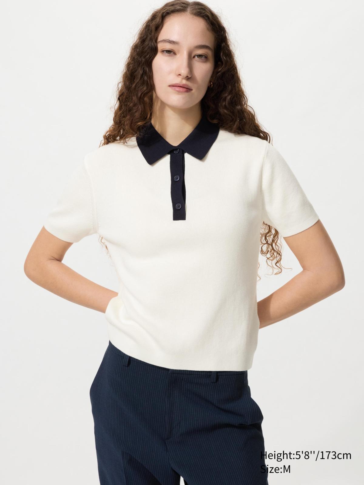 女裝 POLO拼色針織衫(短袖)