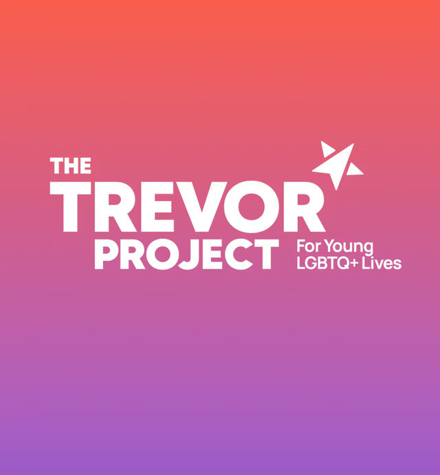 purple to orange gradient background with Trevor project logo in white in the center