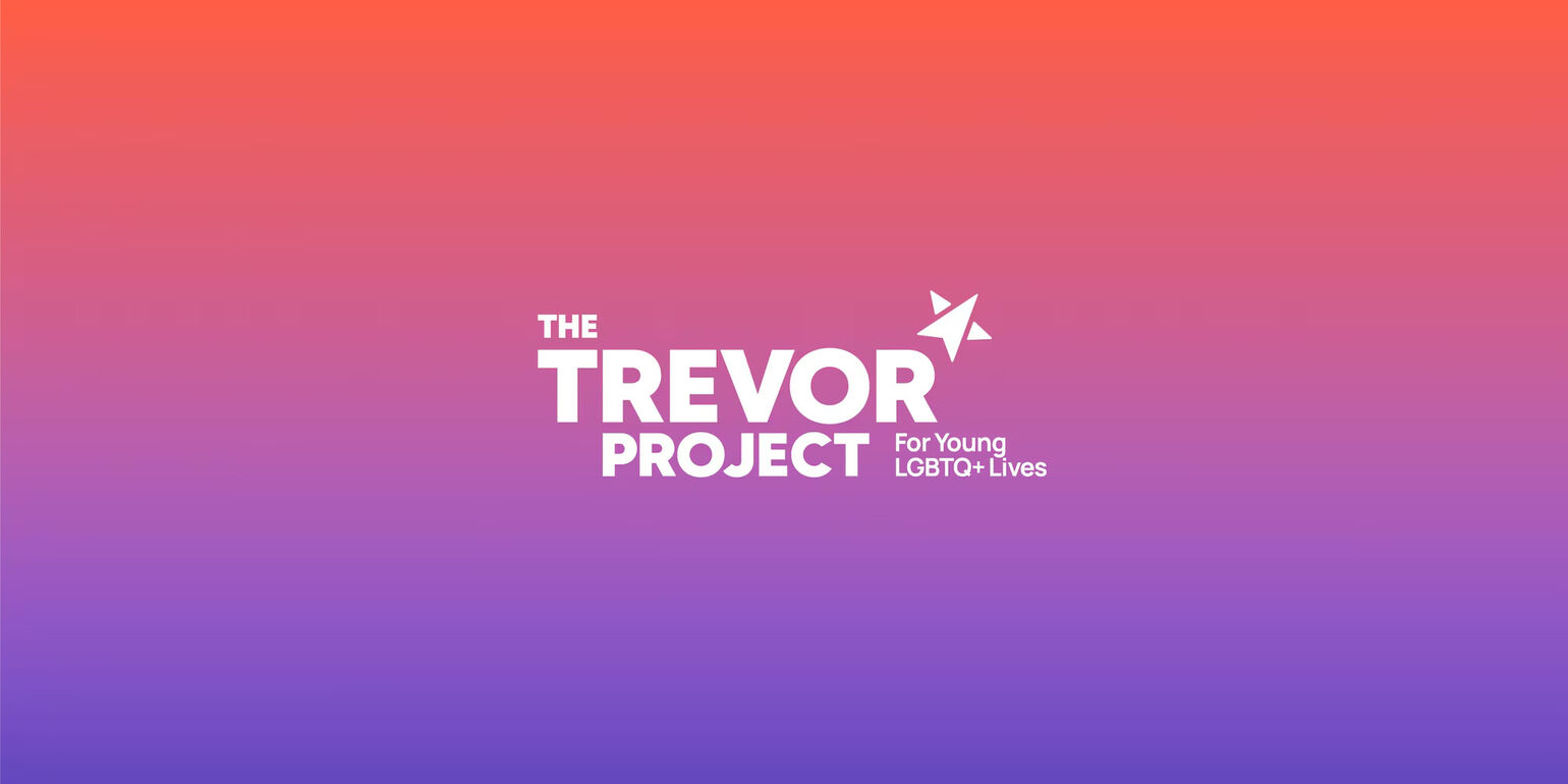 purple to orange gradient background with Trevor project logo in white in the center