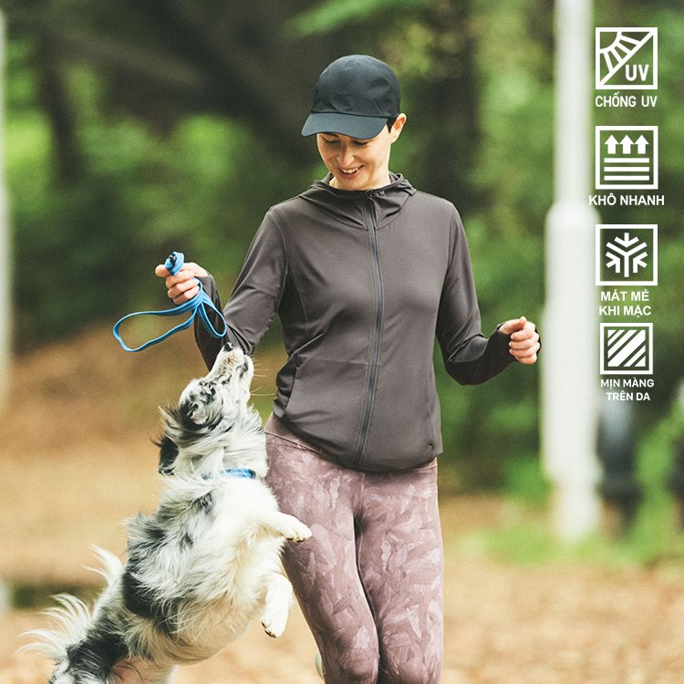AIRism Áo Hoodie Chống UV Vải Mắt Lưới